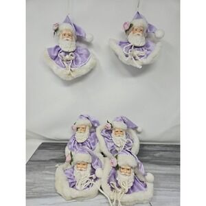 Vintage Santa Head Ornament Or Shelf Sitter White  Purple w Porcelain Face Lot 6